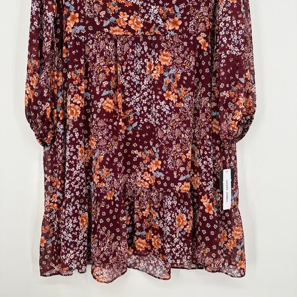Sandra Darren Wine Floral Long Sleeve Surplice Bust New Dress Womens Plus Sz 16 - Picture 10 of 11